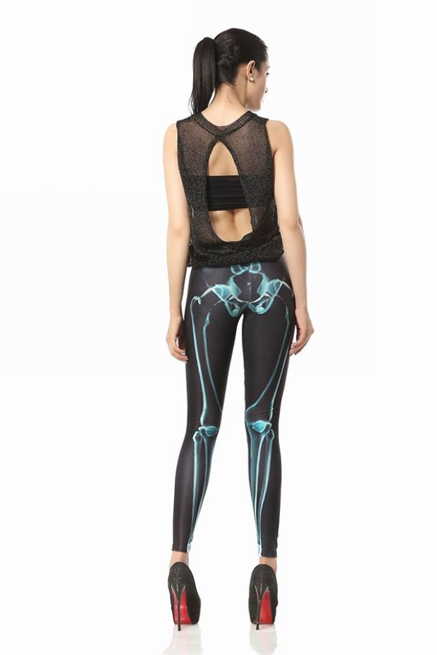 Bone Lines Leggings Abstract Black Green Skeleton Tight